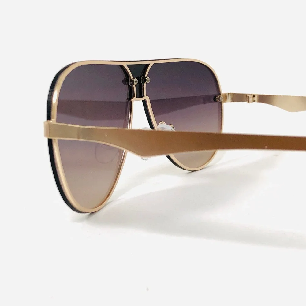 Sunglasses Gold Frame Brown Lens Men's Fashion Eyewear Retro Metal Trendy Shades